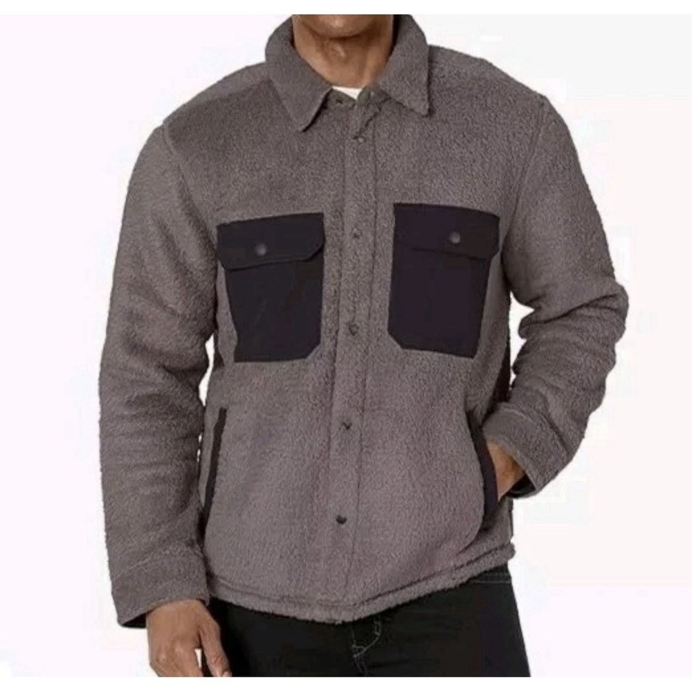 NWT Outerknown Skyline Sherpa Shirt Jacket L Galaxy Gray Shacket Fleece Snap Up
